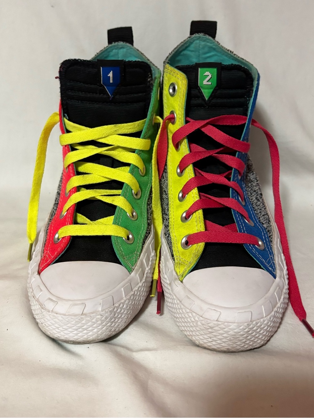 NBA Multicolor High-Top Sneakers with Yellow & Pink Laces